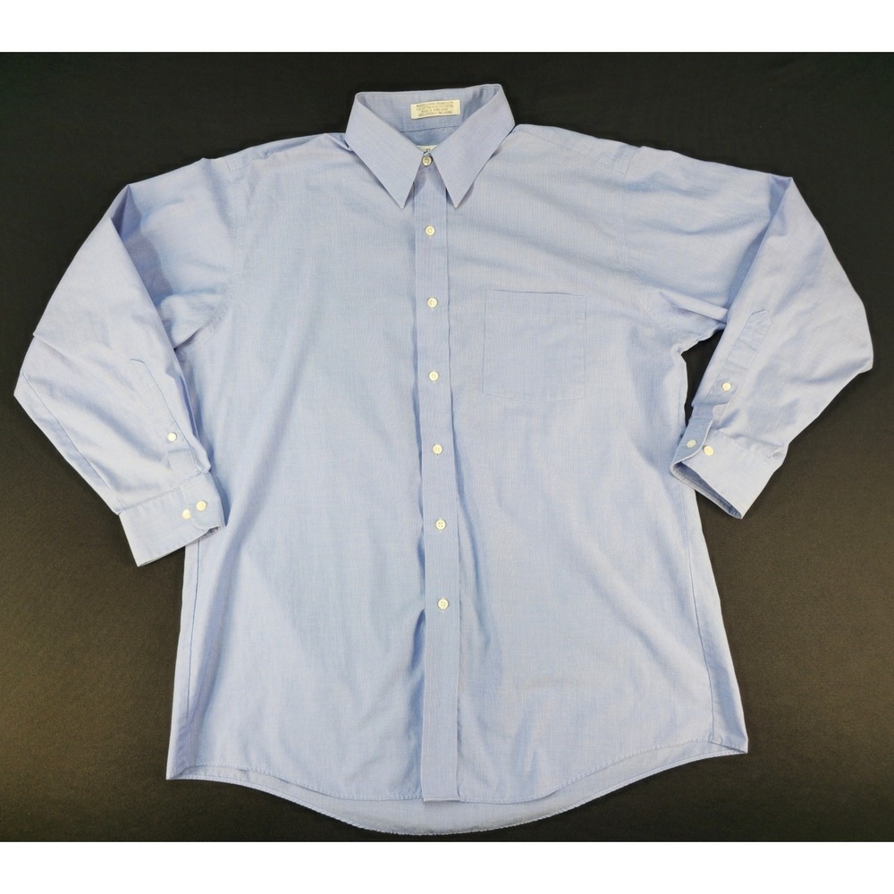 RBM Wrinkle Free Broadcloth Dress Shirt 16.5 32/33 Blue Long Sleeve Button Up